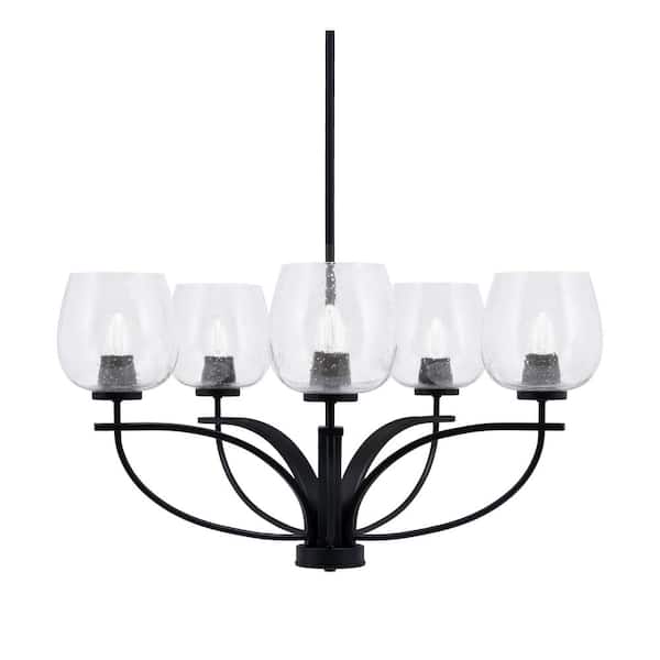 Unbranded Olympia 5-Light Matte Black Round Chandelier with 6 in. Clear Bubble Glass Shades, No bulbs included