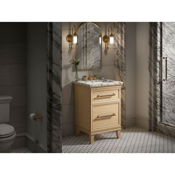 Essential 24 in. X 36 in. Arch Framed Mirror in Moderne Brushed Gold