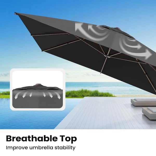13 ft. x 10 ft. WindProof Aluminum 360° Rotation Cantilever Offset Tilt Patio Umbrella with Wheeled Stand in Black