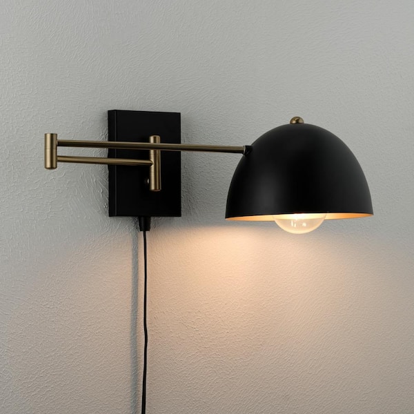 Progress Lighting Avec 8 in. 1-Light Plug-In Black Swing Arm Contemporary Wall Sconce