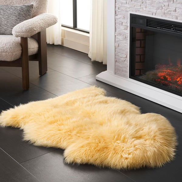 Sheep Skin 2 X 3 Champagne Solid Color Accent Rug