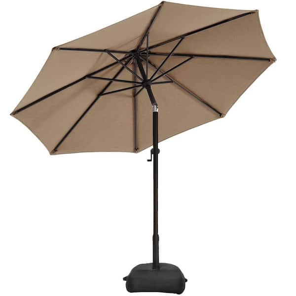 10 ft. Market Patio Umbrella with Base and Push Button Tilt in Tan
