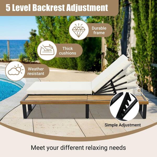 Metal Outdoor Chaise Lounge Chair with Adjustable Backrest, Patio