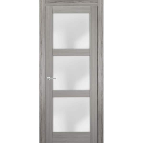 Sartodoors 18 in. x 96 in. 1 Panel Gray Ash Finished Solid Wood Sliding Door with Hardware