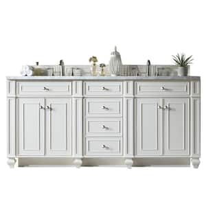 Bristol 72 in. W  x I n. D x 34 in. H Double Bath Vanity in Bright White with Marble Top in Carrara White
