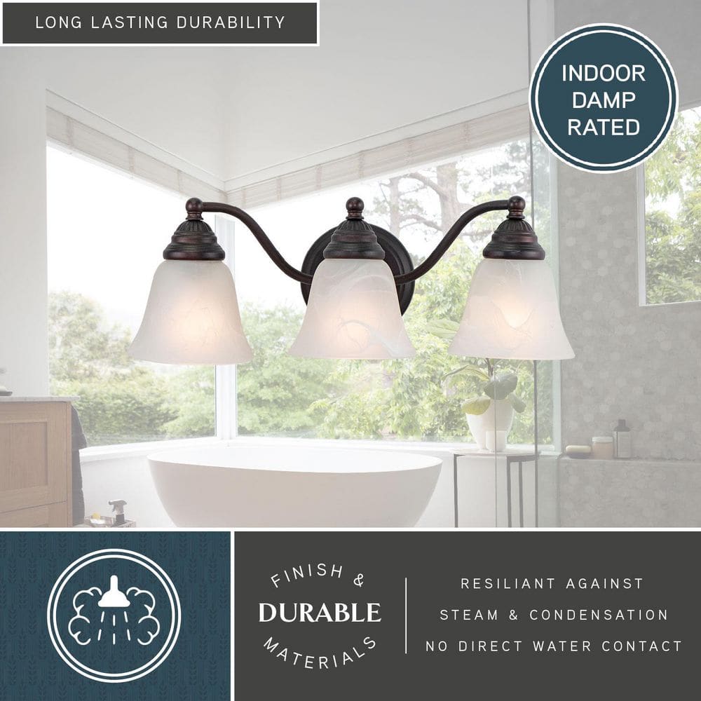 Elegant Oil Burnished Bronze Vanity Light with Alabaster Glass Shades