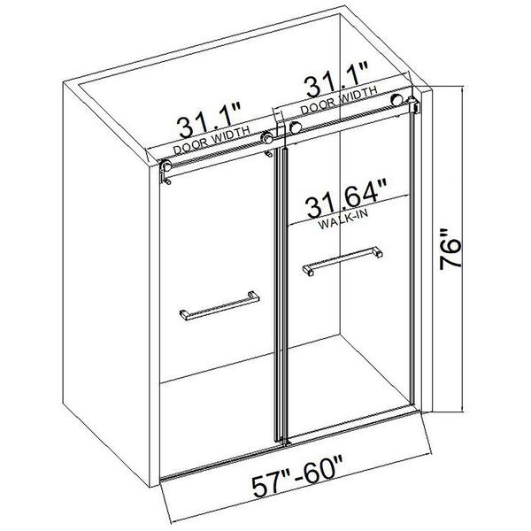 Unbranded - 60 in. W x 76 in. Double Sliding Frameless Shower Door in Brushed Nickel Without Buffer