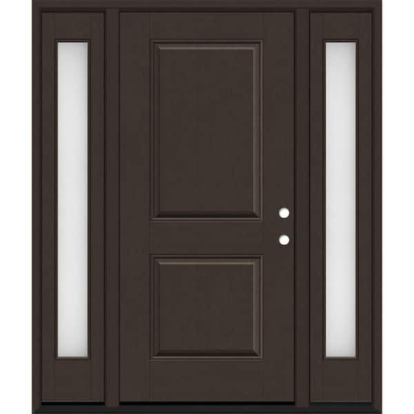 Steves & Sons Regency 68 in. x 80 in. 2P Squaretop LHIS Hickory Stain Mahogany Fiberglass Prehung Front Door w/Obscure14in. SLs 4-9/16