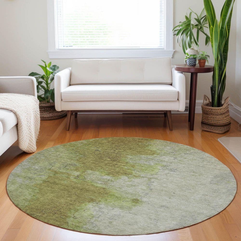 Chantille Machine Washable Indoor/Outdoor Abstract ACN1741 Olive 8 ft. x 8 ft. Round Rug price history on PriceWatchPro