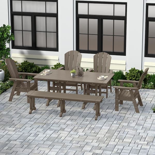 Laguna Weather wood 6-Piece HDPE Plastic Outdoor Dinning Set with Bench