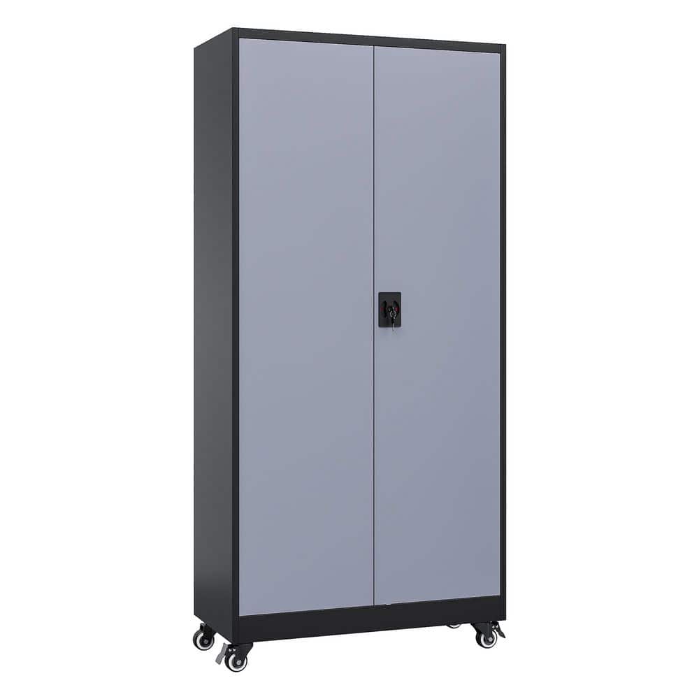 31.5 in. W x 74.6 in. H x 15.8 in. D Steel Metal 4 Adjustable Shelves Garage Freestanding Cabinet in Black Gray price history on PriceWatchPro