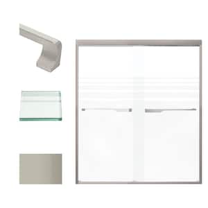 Frederick 59 in. W x 70 in. H Sliding Semi-Frameless Shower Door in Brushed Stainless with Frosted Glass