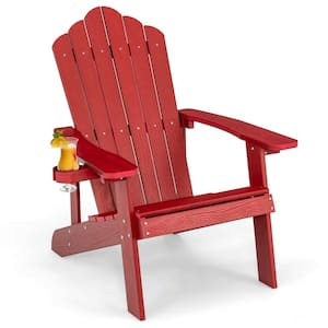 Patio Plastic Slate Adirondack Chair with Cup Holder in Red