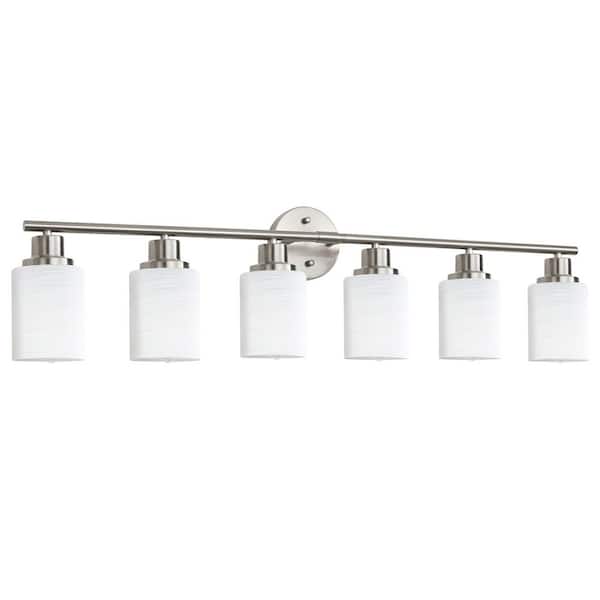 24 in. 6-Light Brushed Nickel Vanity Light with Frosted Glass and Nickel Iron Bedroom Bathroom Light (Bulb Not Included)