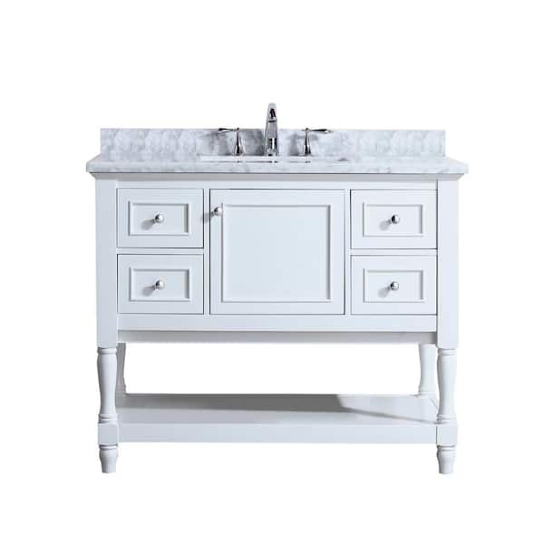 Ari Kitchen and Bath Cape Cod 42 in. Single Bath Vanity in White with Marble Vanity Top in Carrara White with White Basin
