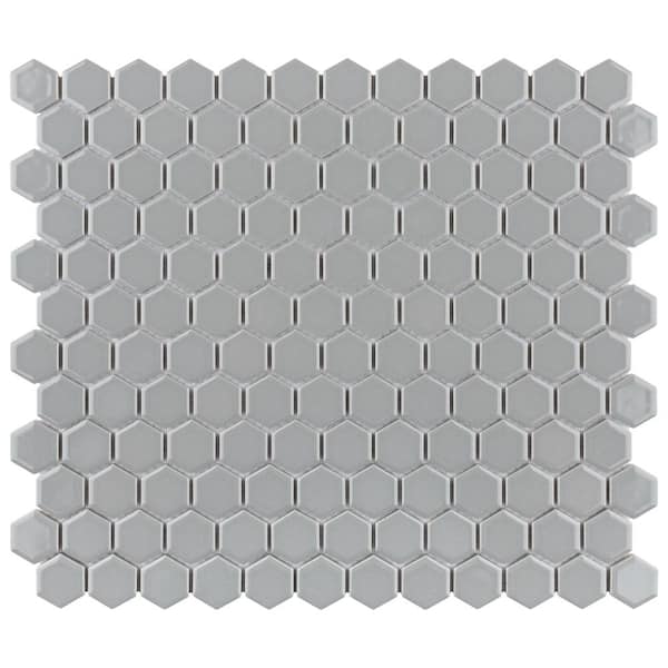 Merola Tile Metro 1 in. Hex Glossy Light Grey 10-1/4 in. x 11-7/8 in. Porcelain Mosaic Tile (8.6 sq. ft./Case)