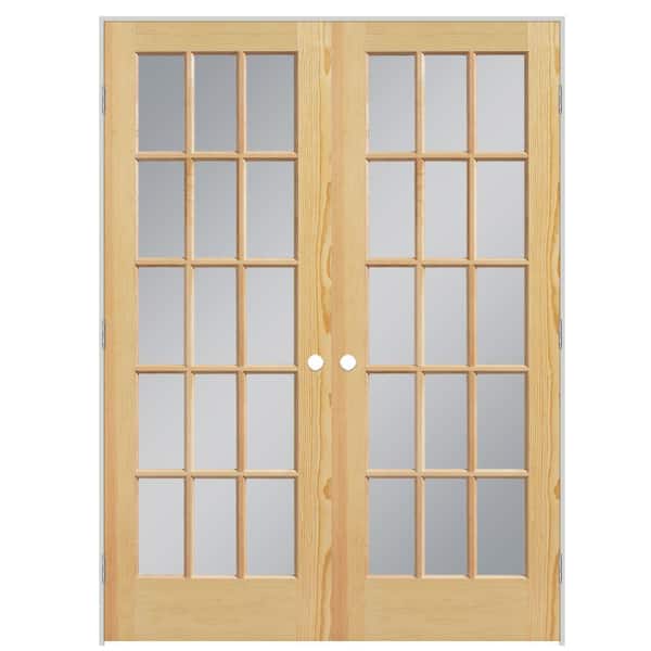 Masonite 60 in. x 80 in. No Panel Smooth 15-Lite Solid Wood Unfinished Pine Prehung Interior French Door