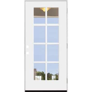 Legacy 32 in. x 80 in. 8 Lite Left Hand/Outswing Full Lite Clear Glass White Primed Fiberglass Prehung Front Door