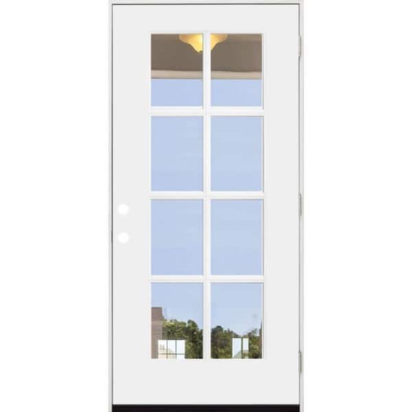 Steves & Sons Legacy 32 in. x 80 in. 8 Lite Left Hand/Outswing Full Lite Clear Glass White Primed Fiberglass Prehung Front Door