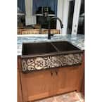 33 in. Copper Double Bowl 60/40 Kitchen Farmhouse Apron Front Scroll Sink in Oil Rubbed Bronze and Nickel