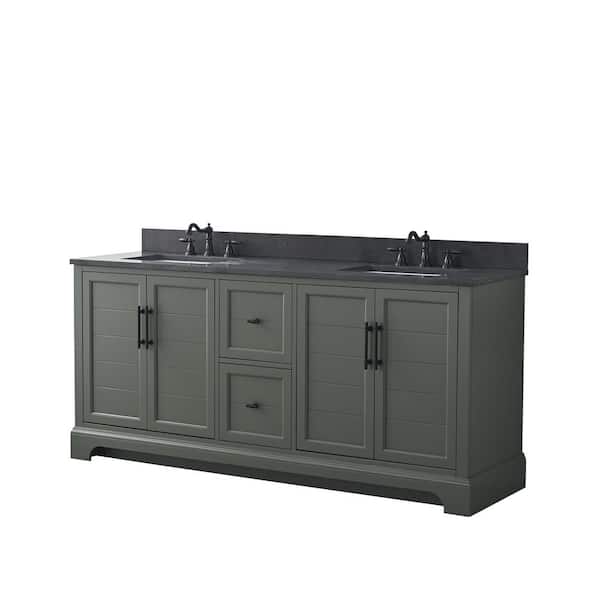 Vanity Art Chambery 72 in. W x 22 in. D x 34.5 in. H Double Sink Freestanding Bath Vanity in Vintage Green with Stone Top in Black