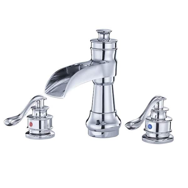 BWE 8 in. Waterfall Widespread 2-Handle Bathroom Faucet With Supply Line in Spot Resist Polished Chrome
