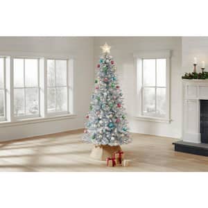 7 ft. Pre-lit LED Silver and Iridescent Tinsel Artificial Christmas Tree with 300 Warm White Lights