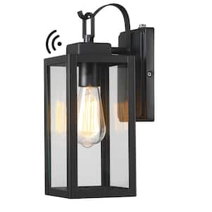 13.74 in. H 1-Light Black Lantern Outdoor Wall Light Sconce With Dusk to Dawn Sensor (No Buld Included)