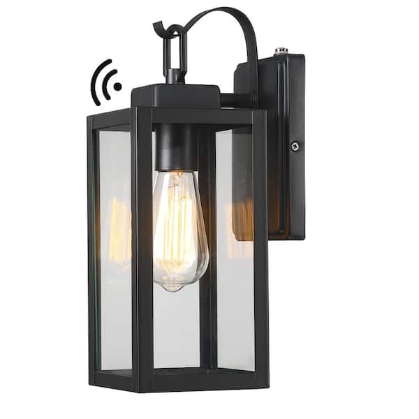 13.74 in.1-Light Black Outdoor Hardwired Wall Lighting Sconce With Dusk to Dawn Sensor (No Buld Included)