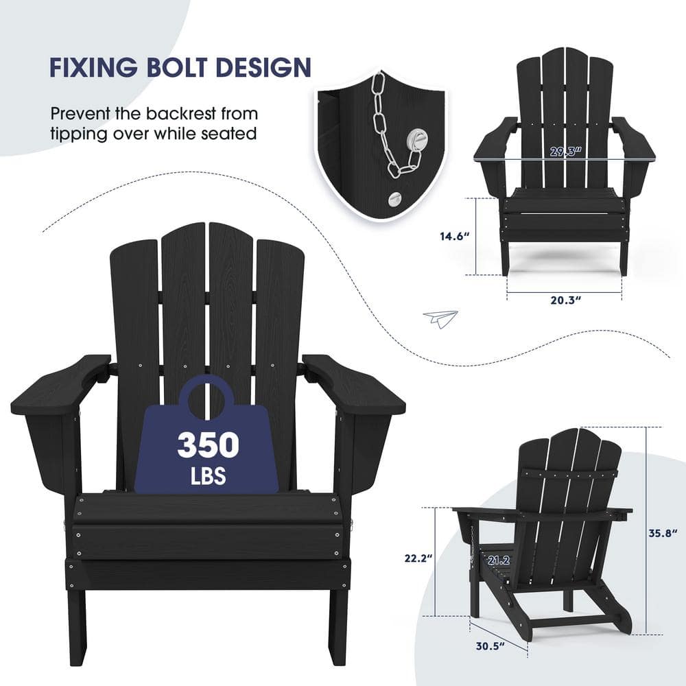 Black Plastic Folding Adirondack Armchair for Outdoor Use