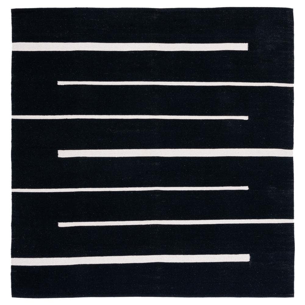 Coastal Charm Handwoven Black and Ivory Cotton 6' Square Rug