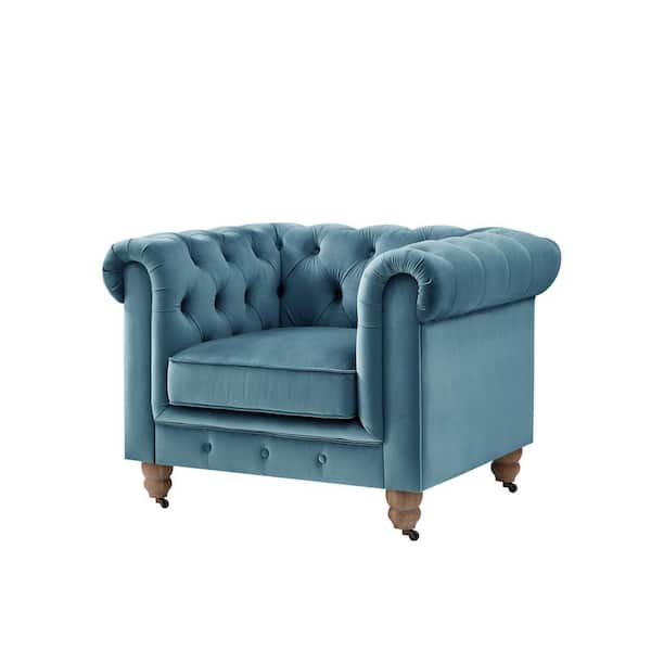 Rustic Manor Macey Teal Club Chair Button Tufted Velvet 42 in. L x 33.5 in. W x 30.3 in. H