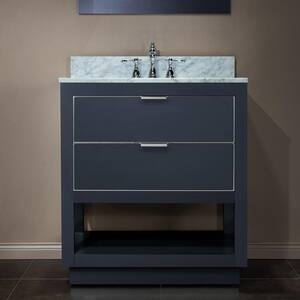 Venice 31 in.W x 22 in.D x 38 in.H Bath Vanity in Gray with Marble Vanity Top in White with White Sink