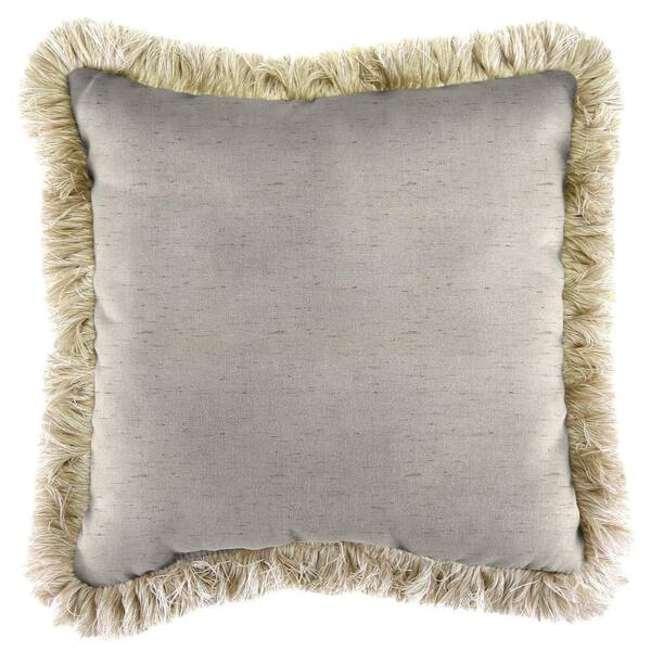 Jordan Manufacturing Sunbrella Frequency Parchment Square Outdoor Throw Pillow with Canvas Fringe