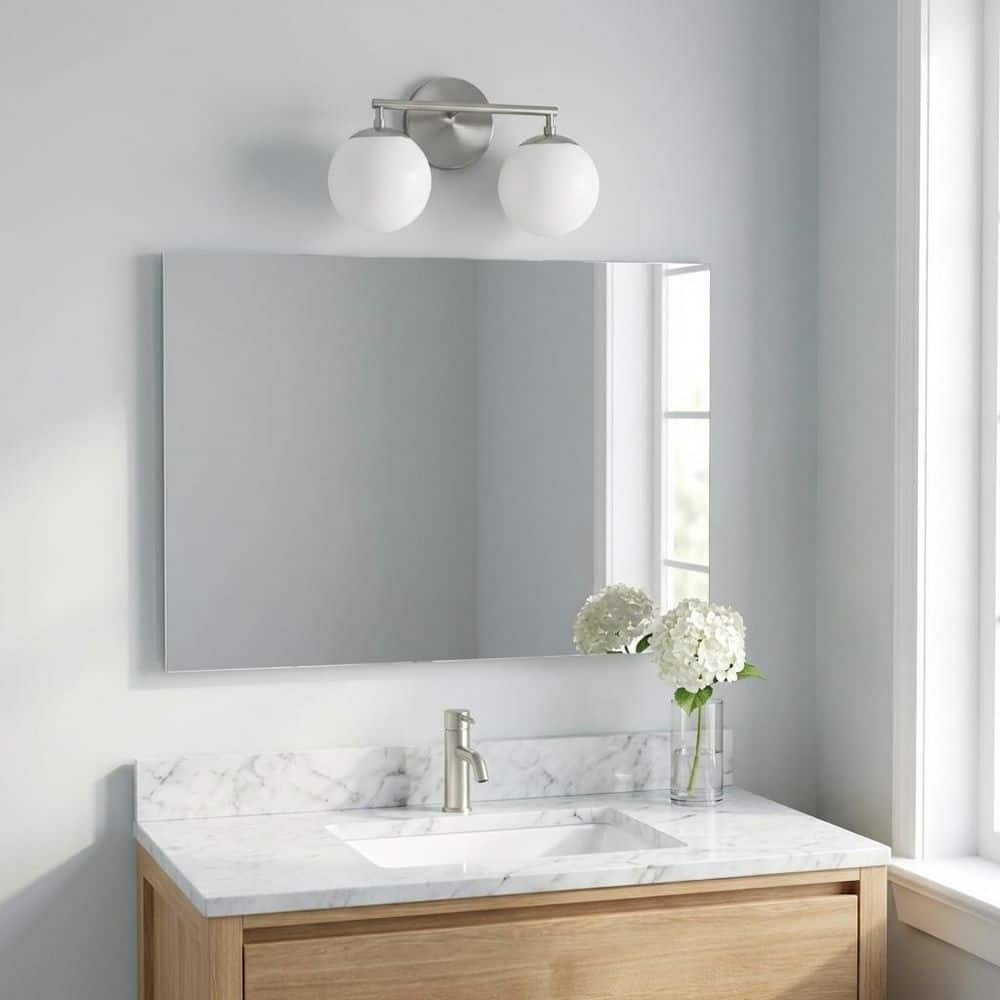 Nube 14.63 in. W 2-Light Brushed Nickel Modern Bathroom Vanity Light with Milk Glass Globe Shades, Bulbs Included price history on PriceWatchPro