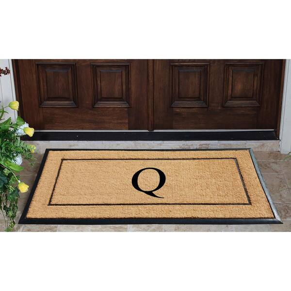 A1 Home Collections A1hc Beige 18 in. x 30 in. Natural Coir Heavy Duty PVC Backing Outdoor Monogrammed V Door Mat