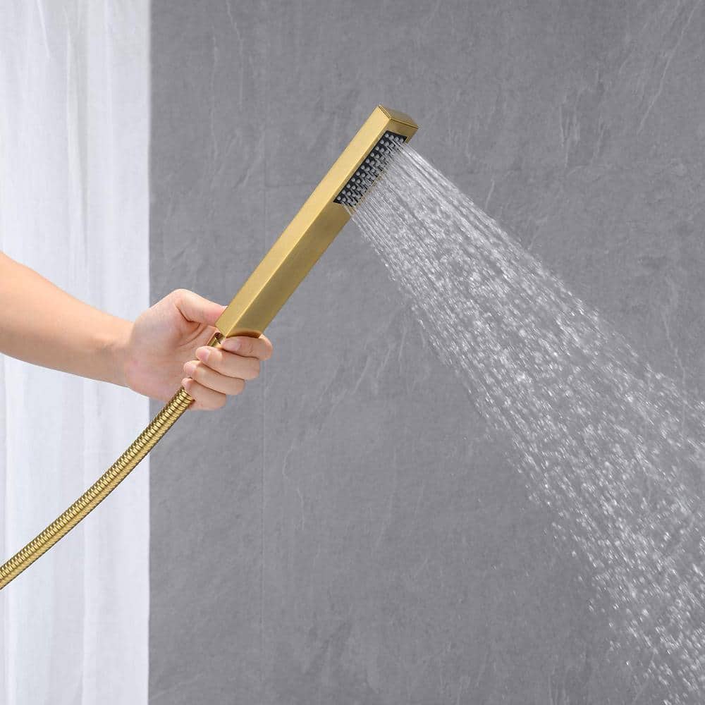 Brushed Gold Freestanding Tub Faucet with Hand Shower