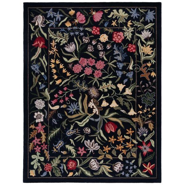 Chelsea 9 x 12 Black/Pink Floral Area Rug