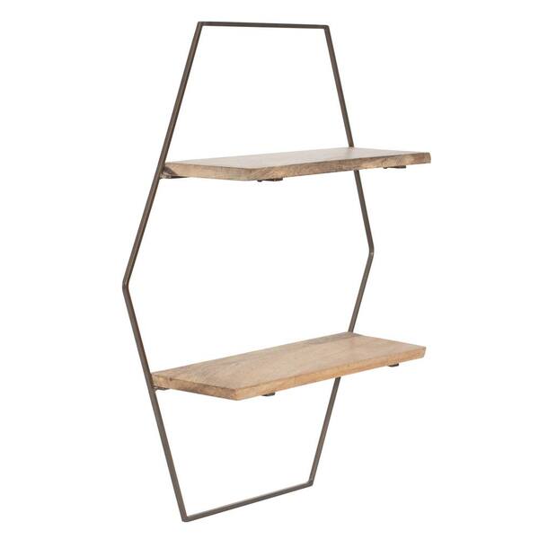 MH LONDON Cassie 24 in x 5 in x 24 in. Bronze and NaturalWood Iron and Wood Floating Decorative Round Wall Shelf