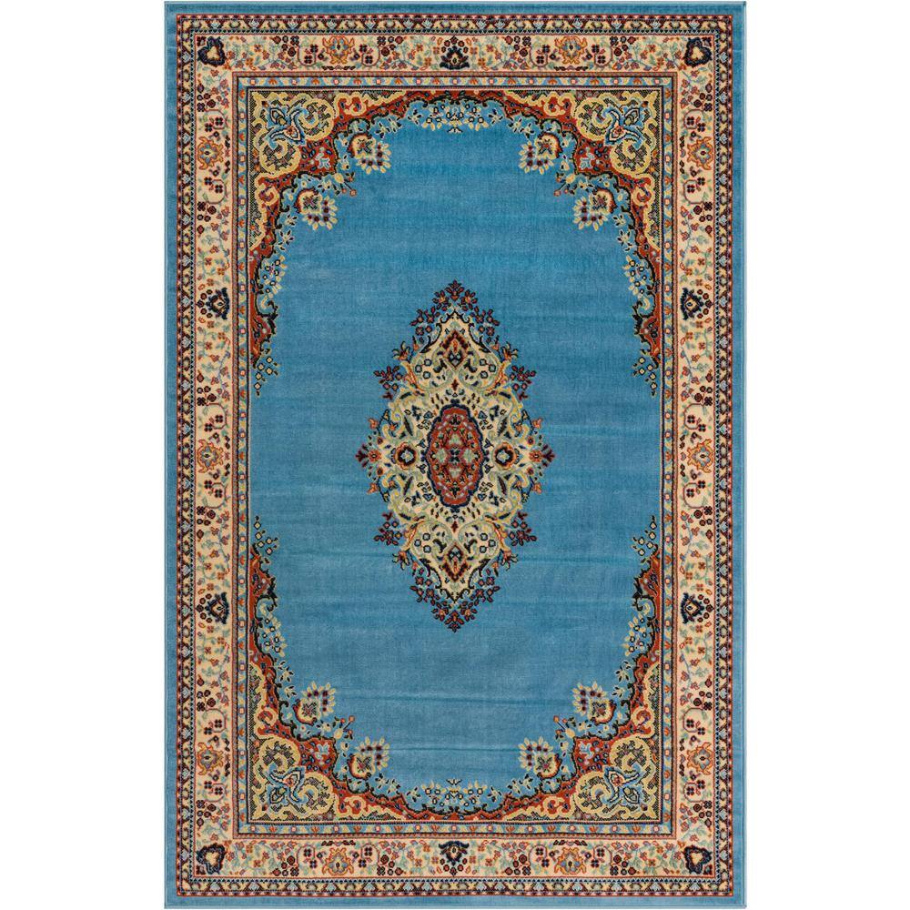 Amaya Light Blue Medallion 5' x 8' Synthetic Area Rug