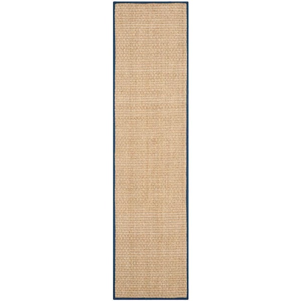 SAFAVIEH Natural Fiber Natural/Bule 3 ft. x 10 ft. Border Woven Runner Rug