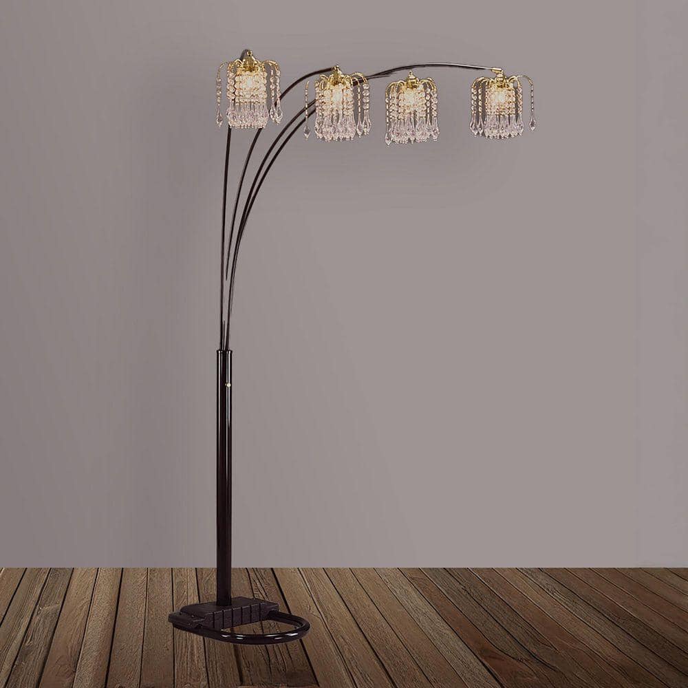 Jushua 84 in. H 4-Light Black Multi-head Arc Floor Lamp Half with
