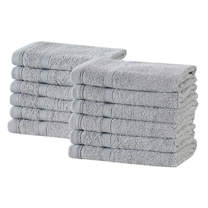 Bleach Friendly, Quick Dry, 100% Cotton Washcloths (12 in. L x 12 in. W) Light Weight (12-Pack, Light Grey)