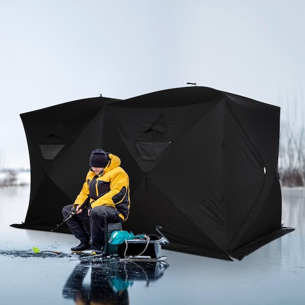 Outsunny 4 Man Insulated Pop Up Ice Fishing Tent, Blue