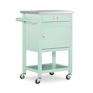 Saige Mint Green Stainless Steel top Kitchen Cart with Shelf and 2-Locking Casters