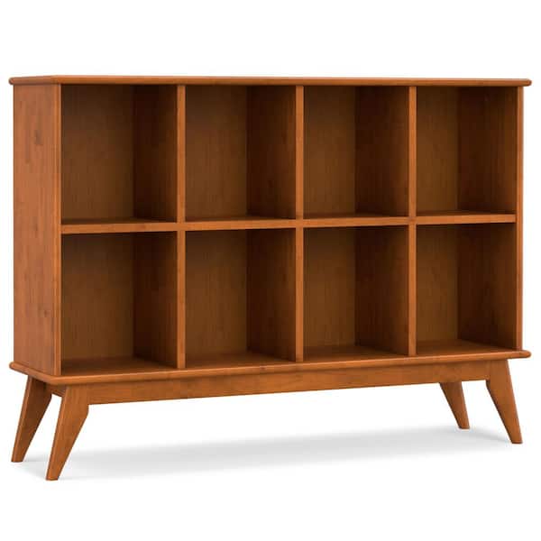 Draper 57 in. Teak Brown Wide Rectangle Mid Century Modern 8 Cube Storage Sofa Solid Hard Wood Console Table