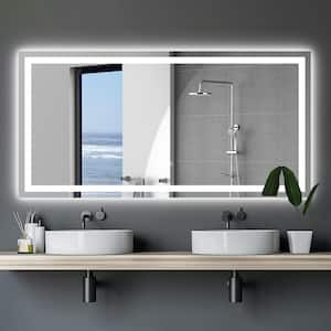 72 in. W x 36 in. H Large Rectangular Frameless LED Dimmable Anti-Fog Wall Mounted Bathroom Vanity Mirror with Lights