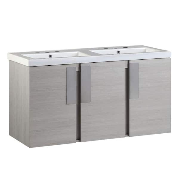 Bellaterra Home Carmel 48 in. W x 19 in. D x 26 in. H Double Vanity in Gray Pine with Ceramic Vanity Top in White with White Basins