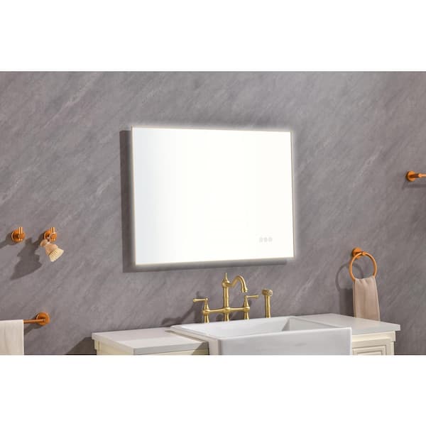 Unbranded 32 in. W x 24 in. H Rectangular Framed LED Lighted Wall Mounted Bathroom Vanity Mirror with High Lumen and Anti-Fog