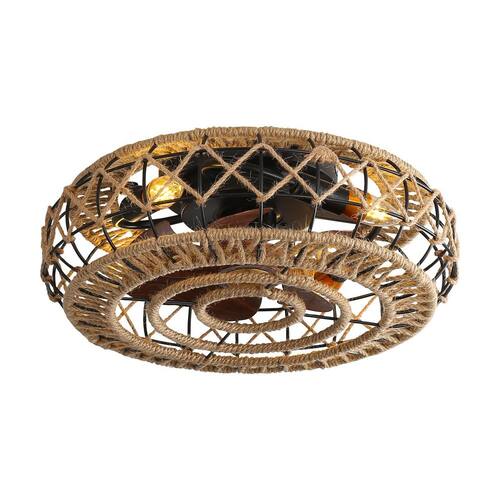 18 in. Black Caged Ceiling Fans with Lights Remote Control for Bedroom, Kitchen, Dining Room, E26 Bulbs Ceiling Fans With Lights